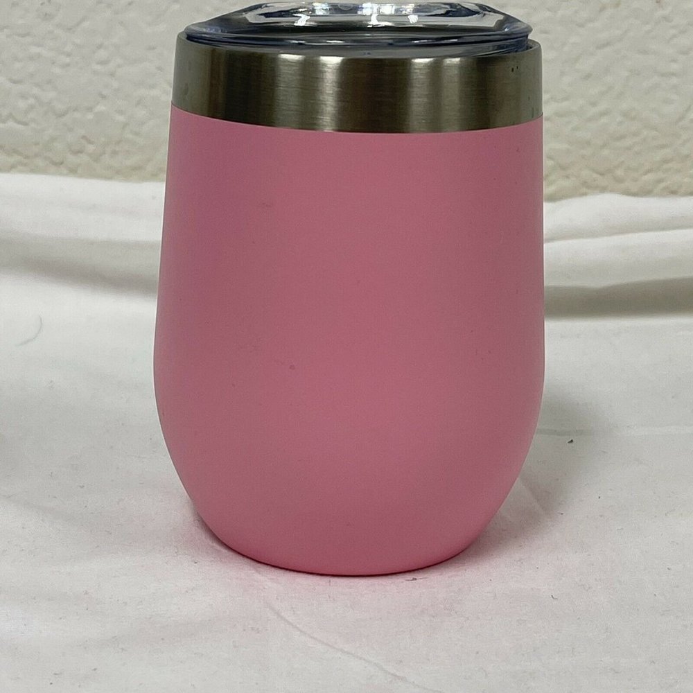 Wine Tumbler Pink 12 Oz Double Wall Stainless Steel Cup Hot/cold Mug Cooler Lid